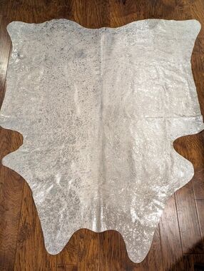 Metallic Silver Cowhide Rug - Shimmery Accent Piece